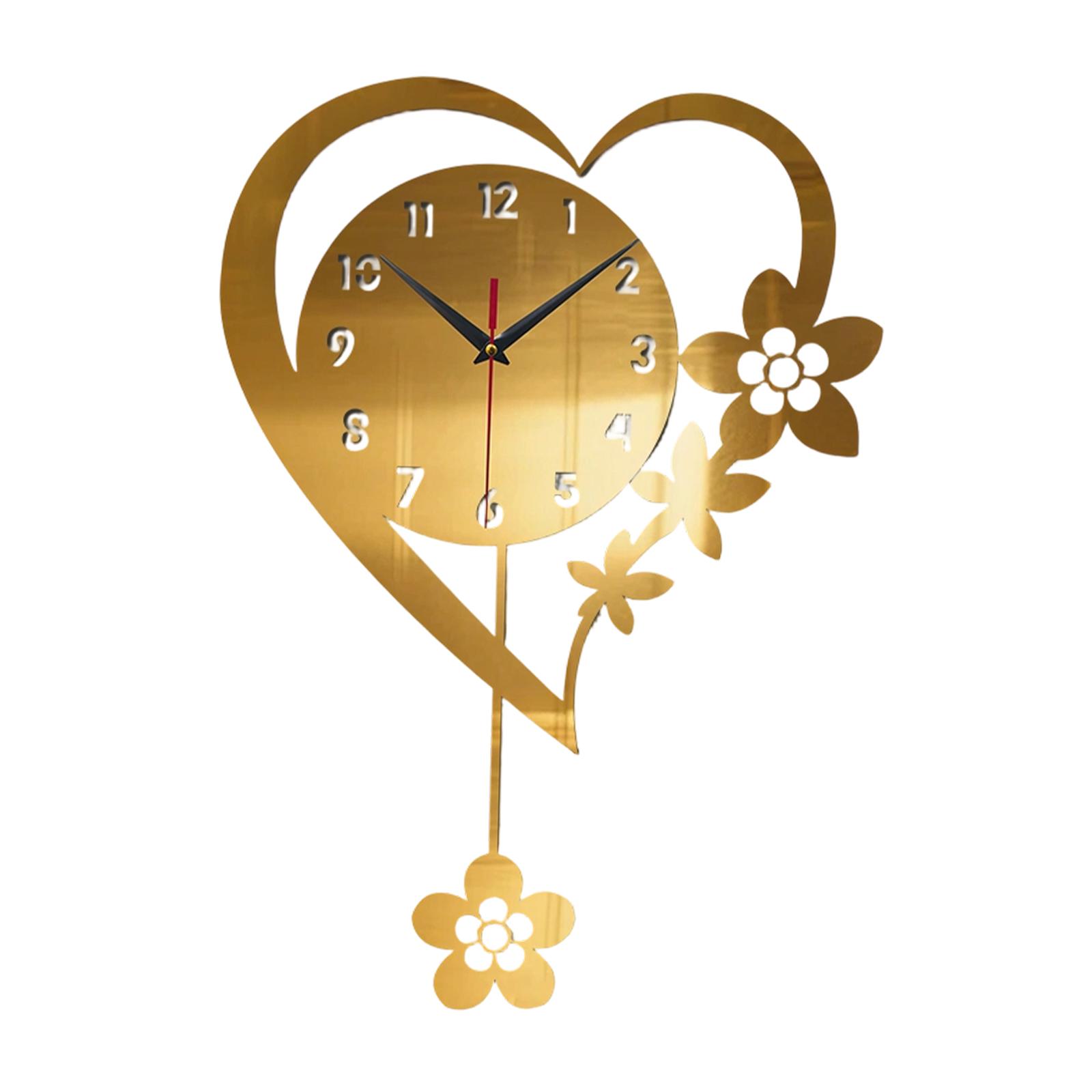 

Luxury Acrylic Heart Shaped Wall Hanging Clock Silent Pendulum Wall Ornament for Home Bedroom Office Kitchen Decor Housewarming золотий