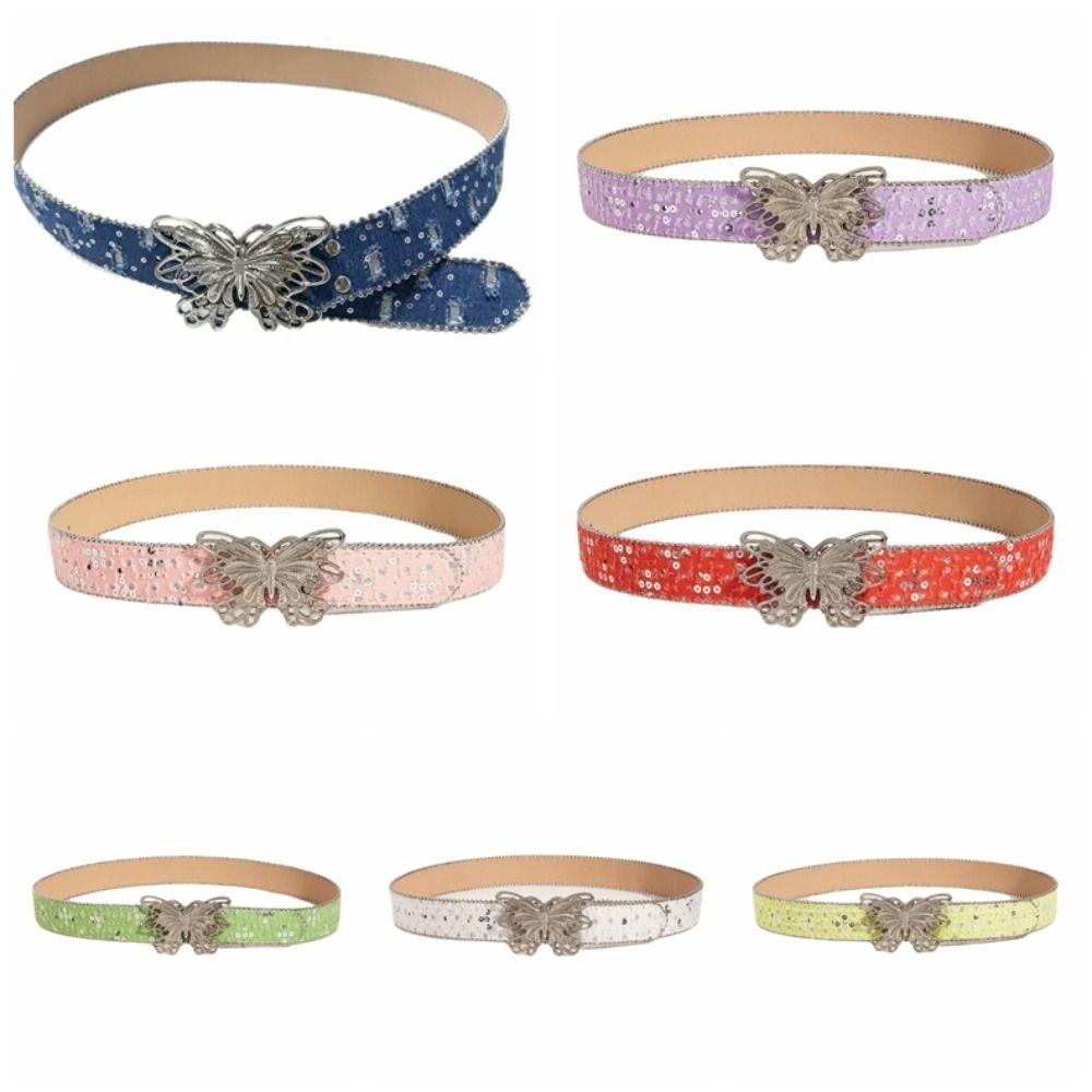 Sequins Wide Belt Y2K Denim Waistbands Simple Butterfly Belt Female/Girls