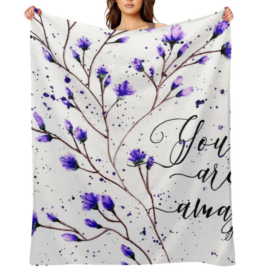 Purple Flowers Watercolor Painting Throw Blanket Summer For Sofa Thin Blankets For Bed Blankets Sofas Of Decoration Blankets