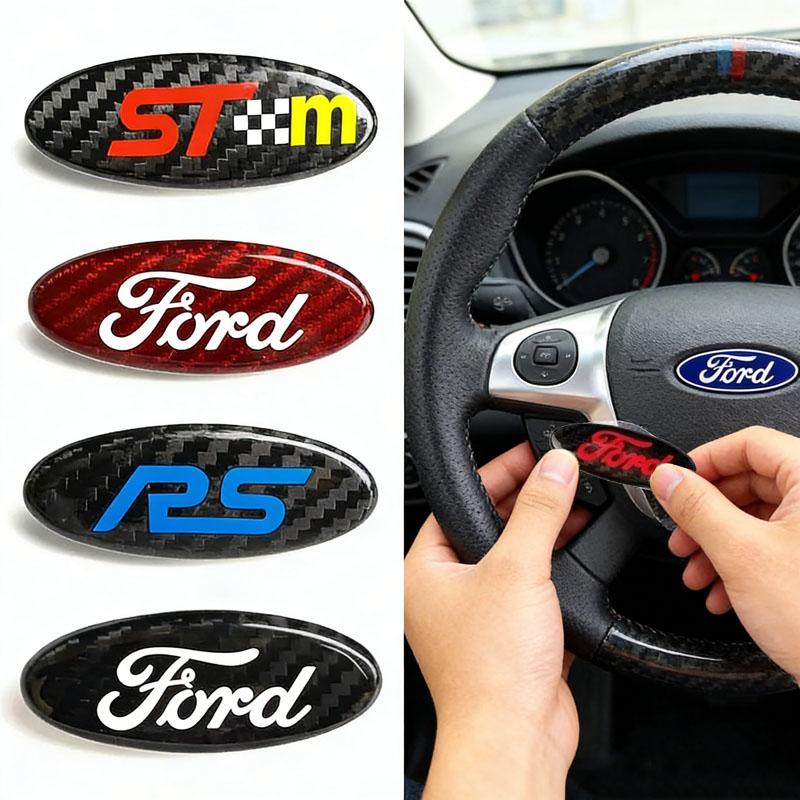 cisvlo1 Carbon Fiber Car Steering Wheel Stickers Emblem Logo for Ford Ranger Edge Kuga Fiesta Ecosport Escape Mondeo Mk3 Focus Roush