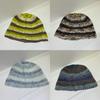 Retro knitted contrasting striped bucket hat women's autumn and winter versatile face small bucket hat casual fashion wool basin hat