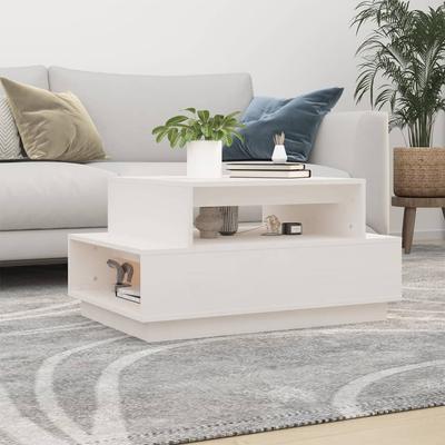 Vidaxl Coffee Table, White, 80X55X40.5 Cm, Solid Pine Wood