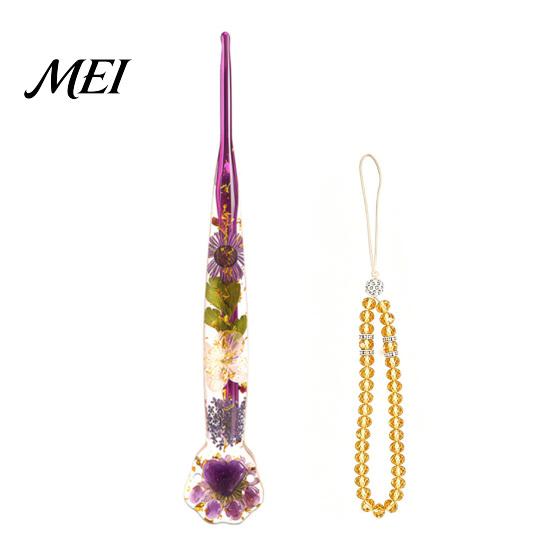 Langlebige Häkelnadel, florale Harznadel, durchsichtiger Griff mit getrockneten Blumen, Metallkopf mit Perlen-Handgelenkband für Arthritis-Betroffene, Anfänger