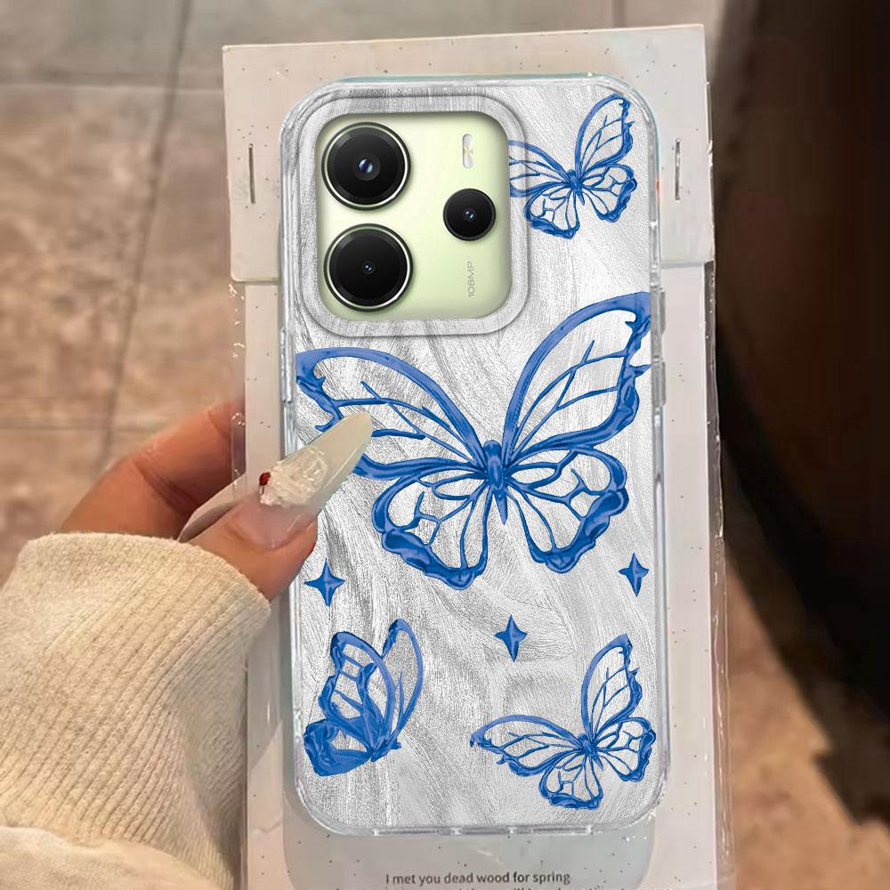Laser Silver Butterfly Women Girls Phone Case for Xiaomi Redmi Note 14 13 12 11 11S 10 9 8 Pro 9C 13C 14C A5 A3 A4 A3X A1 Cover
