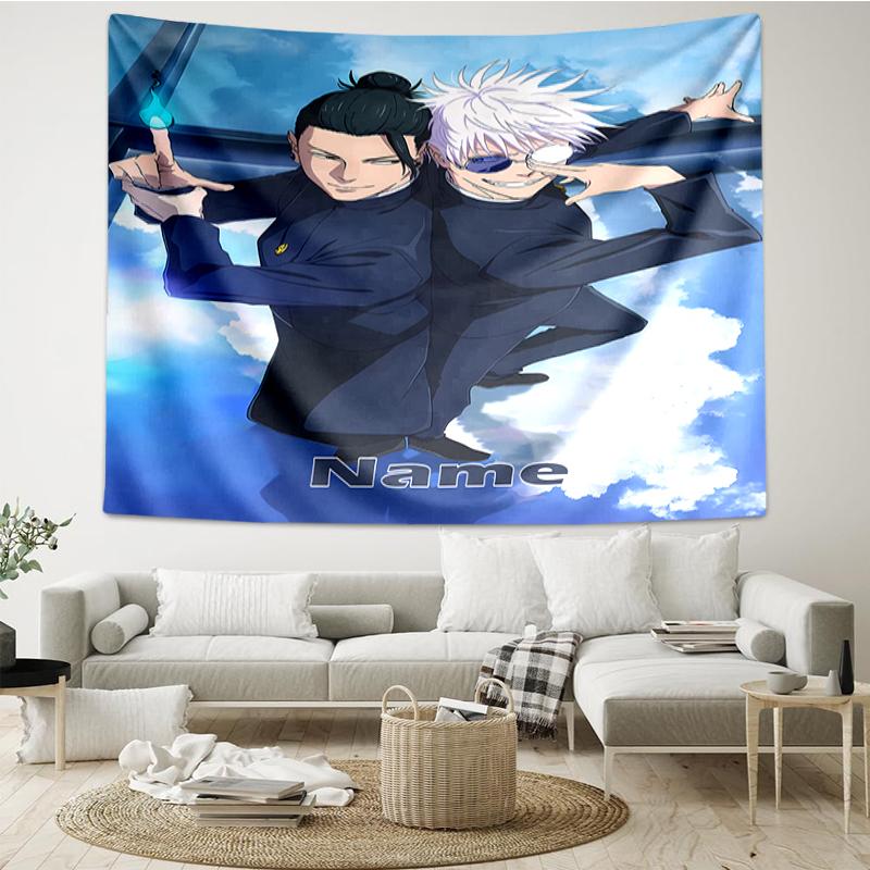 Custom Name Jujutsu Kaisen Print Tapestry, Backdrop, Easy Setup, Ideal for Bedroom, Office & Living Room, with Aesthetic Wall Hanging Decor.