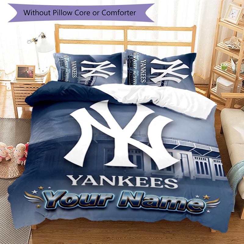 3pcs New York Yankees Cover Set - Personalized Name, HD Printed Bedding with 1 Cover and 2 Pillowcases - Perfect for Home Decor, Easy Care
