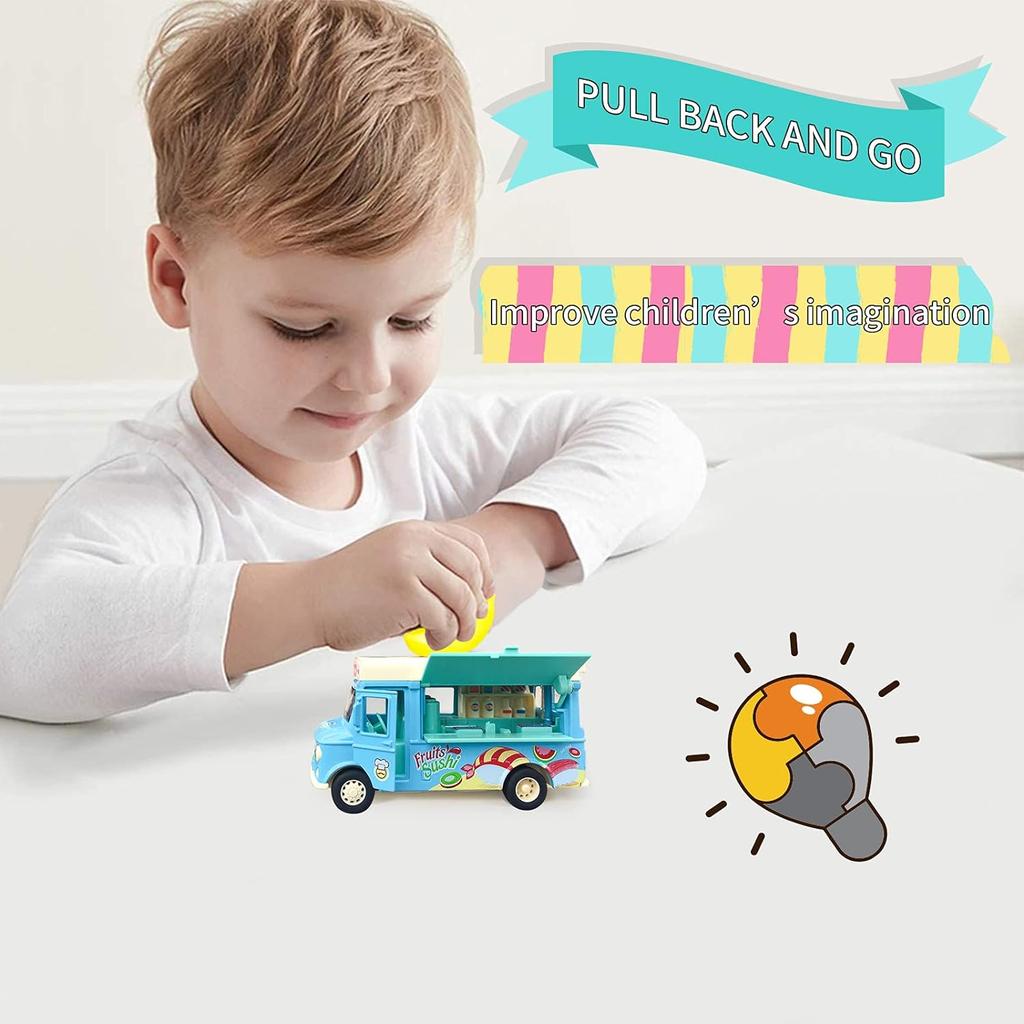 1/36 Alloy Toy Cars, Creative Decorative Models of Car Food Trucks with Sound and Light, for Children Girls and Boys