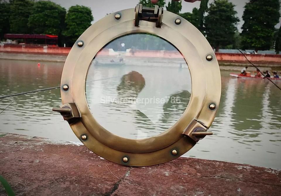 

Antique Brass Finish Port Hole Window Maritime Nautical Ship Port Mirror Gift
