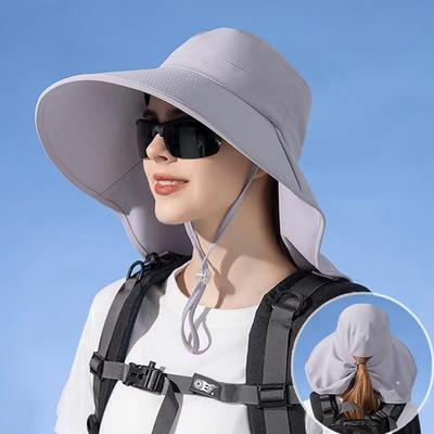 Summer Eaves Shawl Sunscreen Hat with Ponytail Hole Hat Fashion Sun Hat Outdoor Bucket Hat
