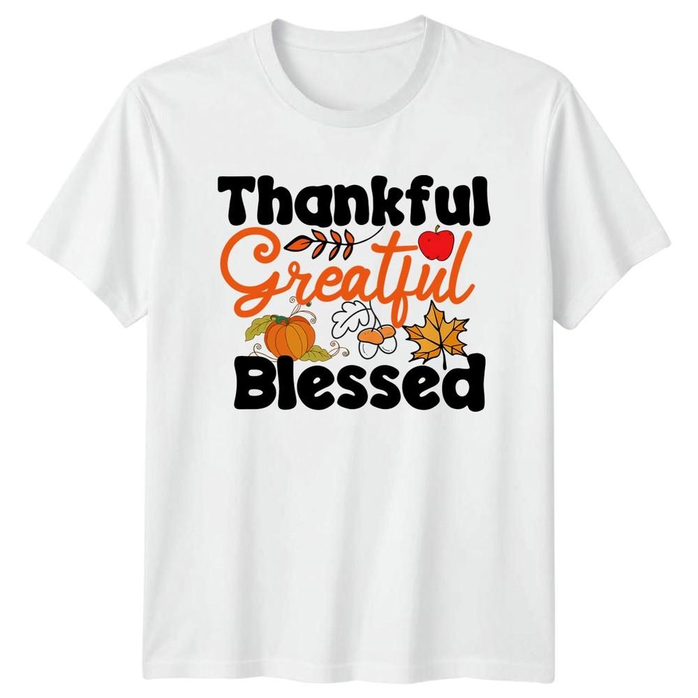 Thankful Greatful Blessed TShirt Autumn Fall Harvest Thanksgiving S