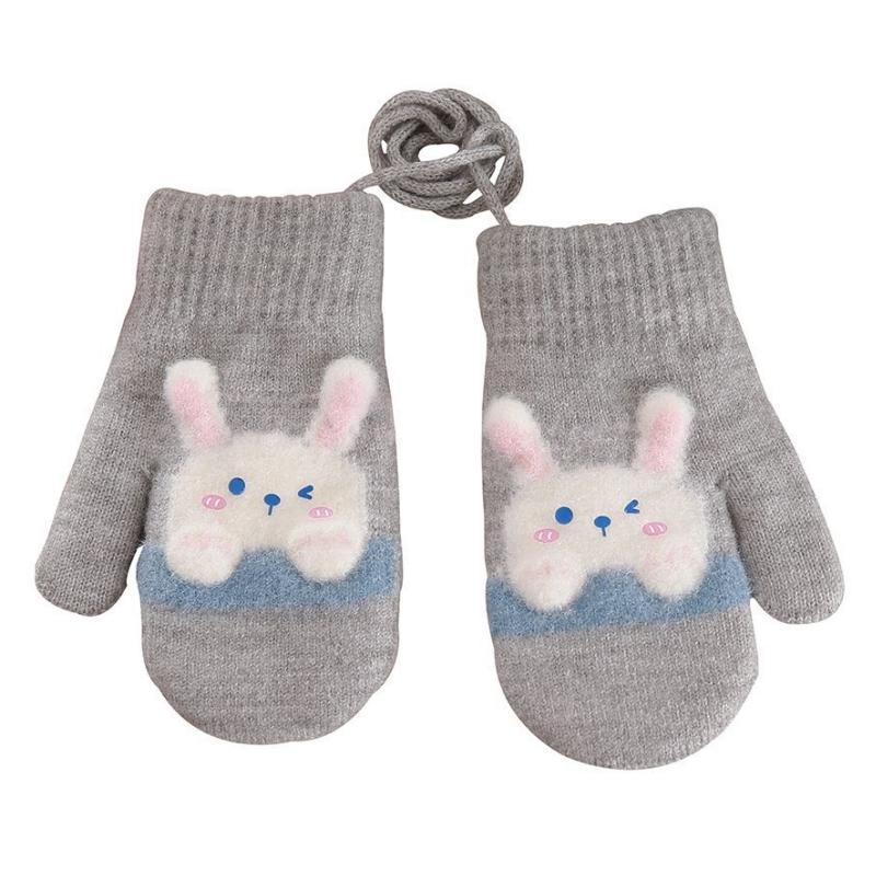 Thicken Mittens For Children Kids Mittens Rabbit Cartoon Winter Cute Knitted Gloves Toddler Warm Rope Boy Girls Baby Hand Gloves
