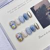 10Pcs Handmade Press On Nails Cool Tone Cat Eye Floral Pearl Design Removable Fake Nails For Women And Girls