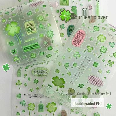 Retro 'Olden Days Story' Four-Leaf Clover Label Stickers for Journals and Collages