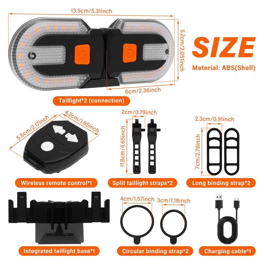 2Pcs Bike Tail Light with Turn Signal Waterproof Split Bicycle Rear Lights with 5 Modes Safety Warning Bike Lamp for Cycling