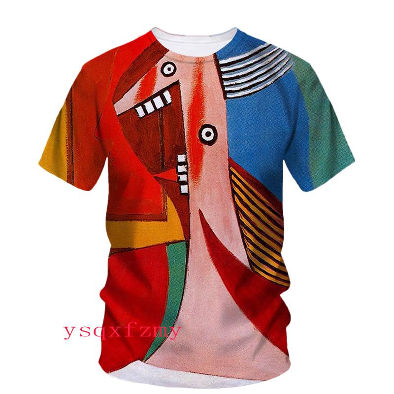 Picasso Oil Painting 3D Printing HD Art Graffiti Personality Fashion Men And Women Round Neck Short Sleeve Street Casual T-shirt
