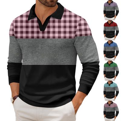 Men's Casual Fashion Printed Lapel Long-sleeved Knitted Bottoming Shirt Top
