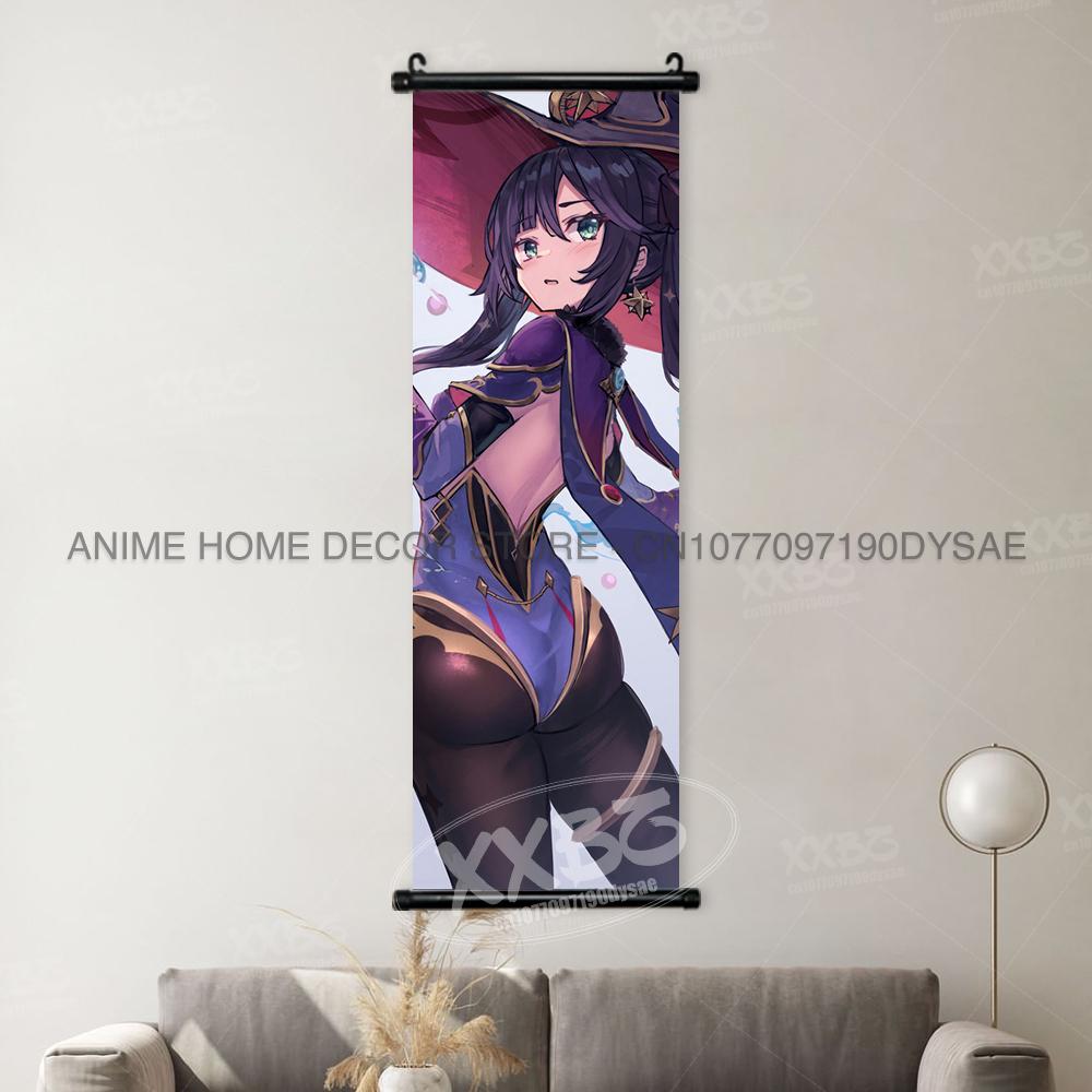 Game Genshin Impact Poster Sexy Anime Mona Home Decor Scroll Picture Sucrose Wall Art Decorative Hanging Painting Interior Mural
