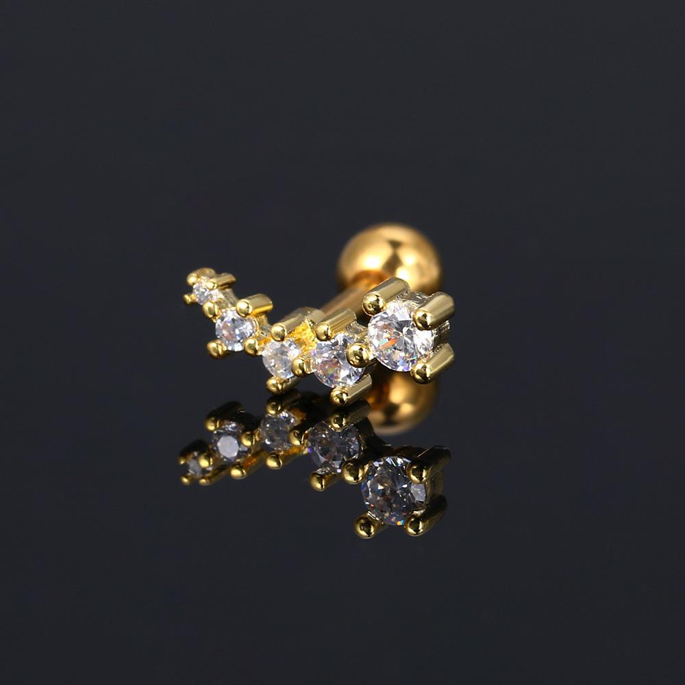 Long Strip Earrings for Women Piercing Daith Rook Zircon Geometric Silver Color Ear Accessories Screw Stud Helix Jewelry Gifts
