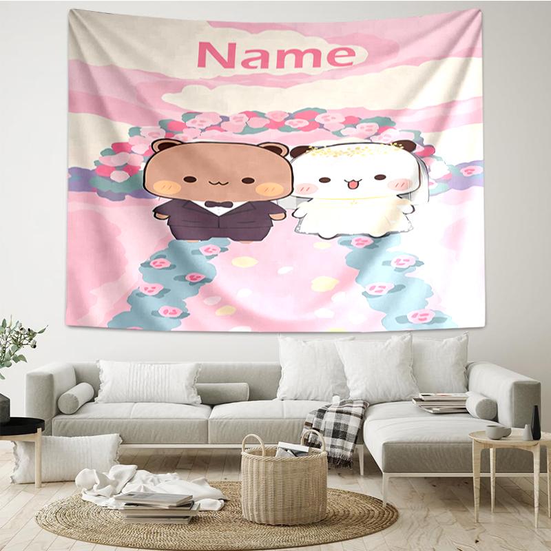 Custom Name Bubu Dudu Print Tapestry, Backdrop, Easy Setup, Ideal for Bedroom, Office & Living Room, with Aesthetic Wall Hanging Decor.