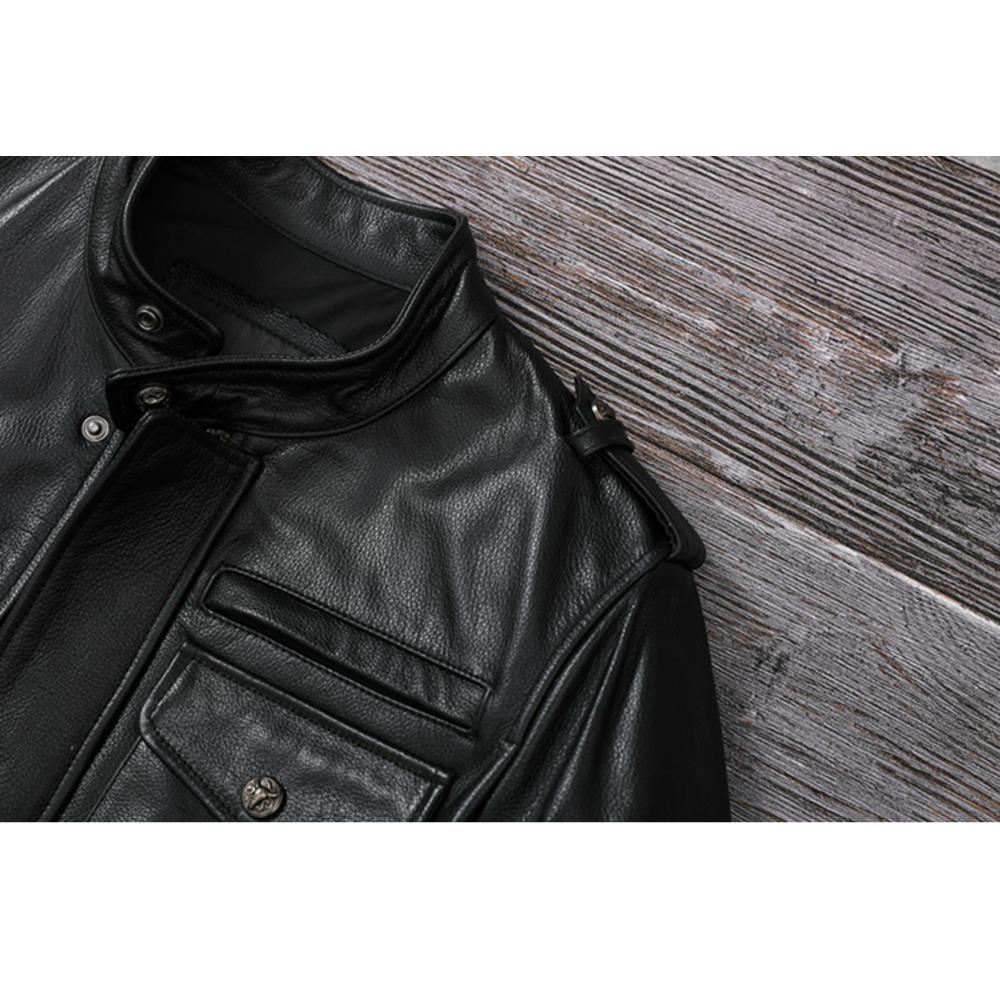 Chinese Size Men Leather Jacket Style Genuine Cowhide Coat Soft Slim Fit Spring