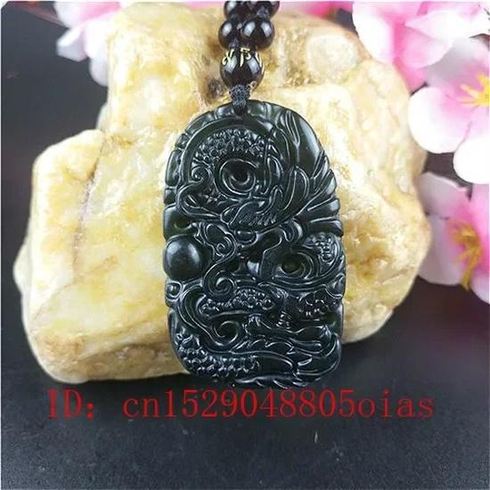 Certified Chinese Natural Black Green Jade Dragon Pendant Beads Necklace Charm Jewelry Obsidian Carved Amulet Gifts for Men