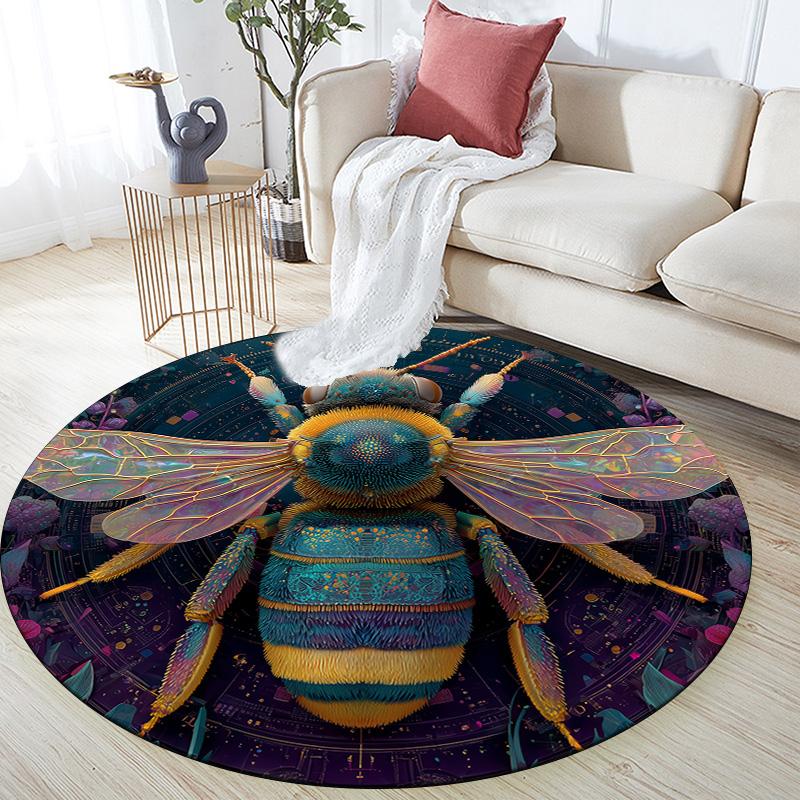 Colorful Winged Bee,Round Area Rug,Carpet Rug for Living Room Bedroom Sofa Playroom Decor,Non-slip Floor Mat
