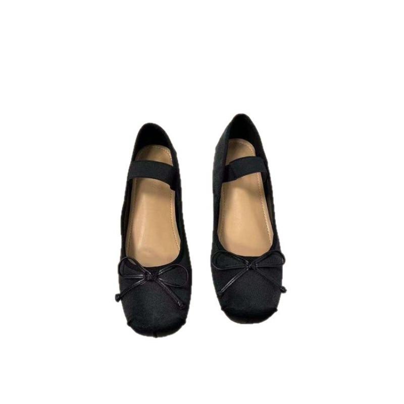 Single Shoes New Heightened Satin Bow Word with Light Mouth Ballet Mary Jane Women's Shoes