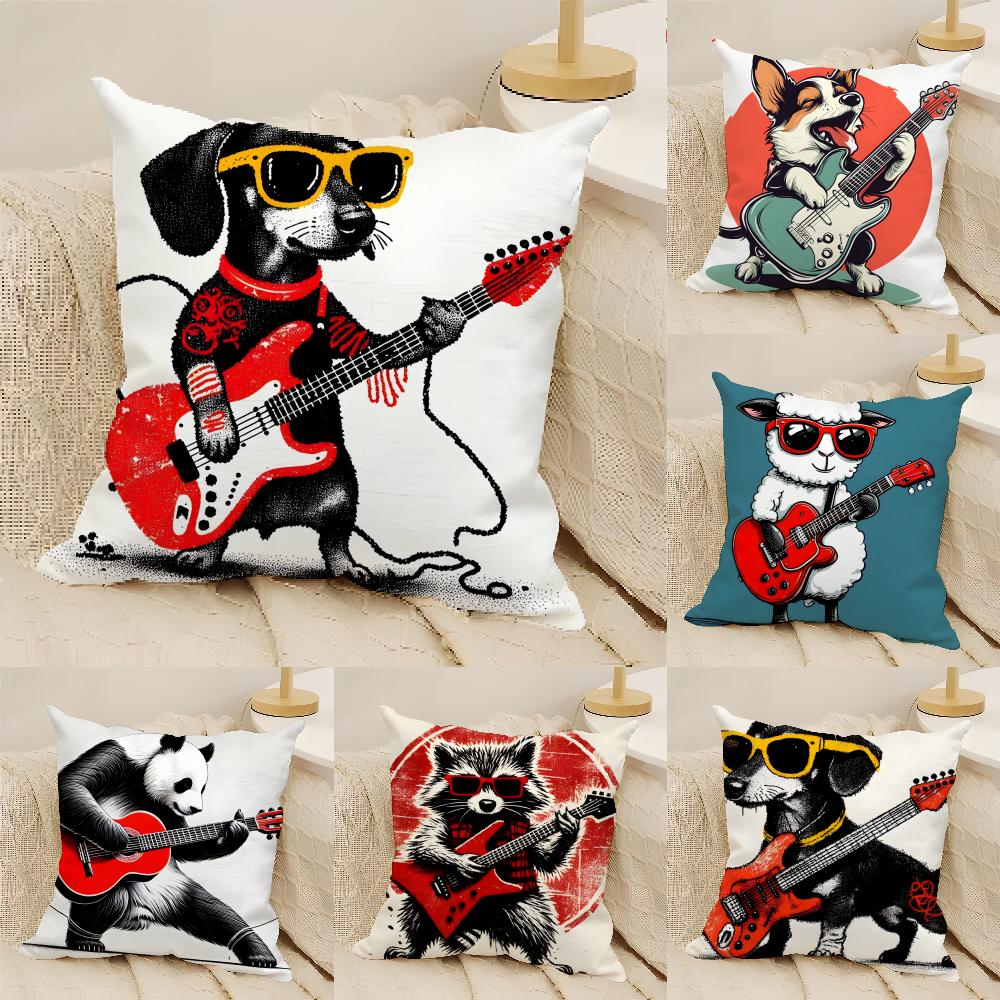Funny Animal Guitar Playing Patterns 3 Linen Cushion Covers For Decorative Sofa Home Pillows Case Car Chair Pillows Cases