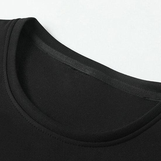 O-Neck 3/4 Sleeve Men Tops Letter Print Elastic Sweat Absorbing Breathable Hip Hop Style Fake Two Pieces T-shirt Streetwear