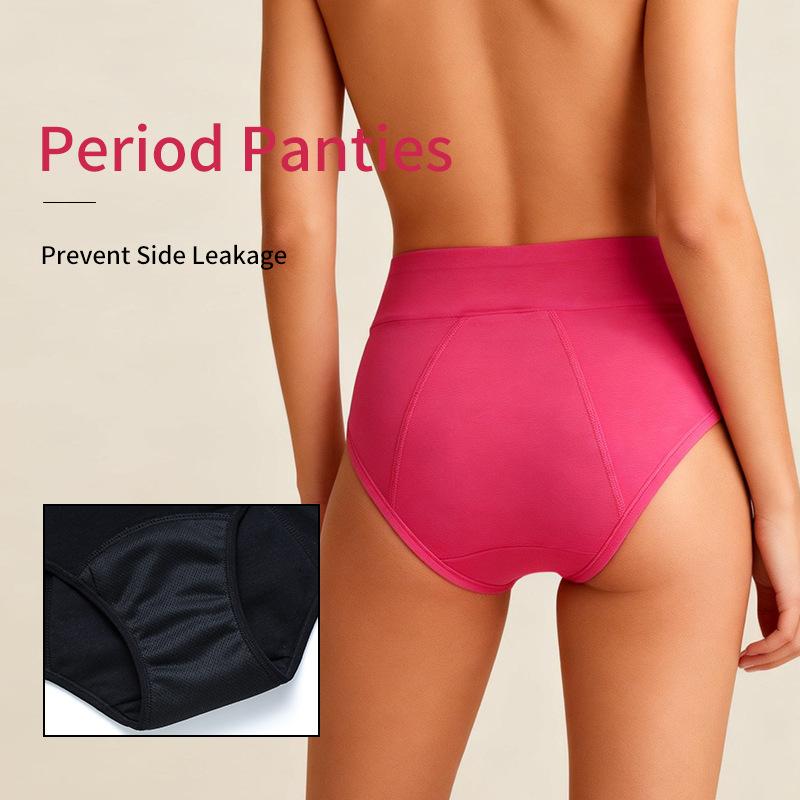 Calcinha Feminina Plus Size para Menstruação, Cor Sólida, Algodão Respirável, Cintura Alta, com Pregas
