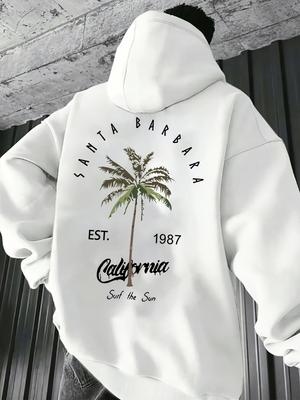 Men's Casual Tropical Palm Tree Print Hooded Sweatshirt with a Loose Fit and Pockets Comfortable Sports Top