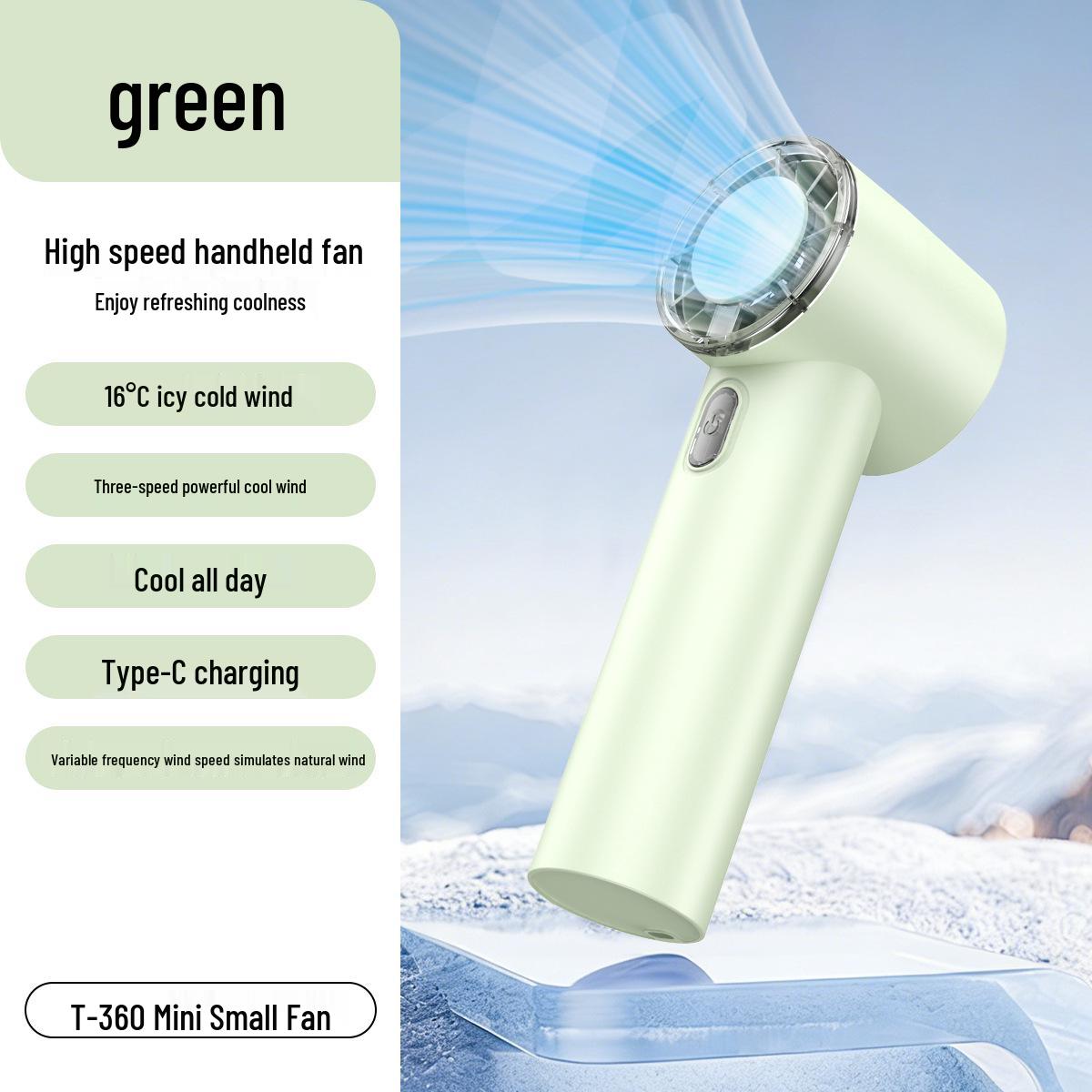 

T360 High-Speed Turbo Digital Mini Fan: Portable, USB-Powered, Long Battery Life, Outdoor Handheld 165*56*60 зелёный