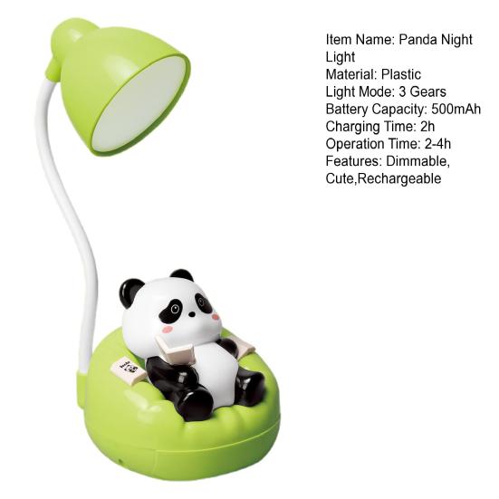 Panda Night Light LED Desk Nightstand Reading Lamp with Drawer Dimmable Rechargeable Panda Table Lamp for Kids' Room Bedroom