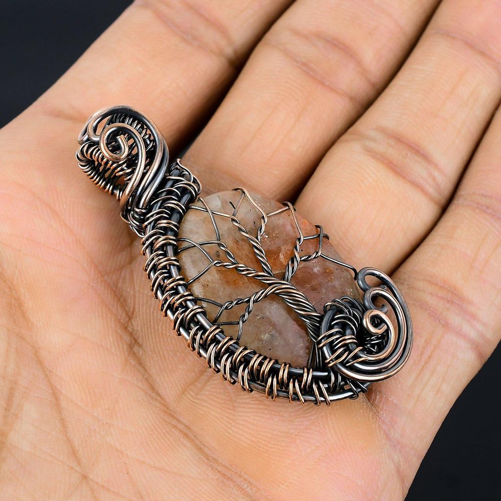 Sunstone 999 Copper Wire Wrapped Pendant, Handmade Gemstone Pendant Jewelry, Gifts For Wife Brand New Pendant