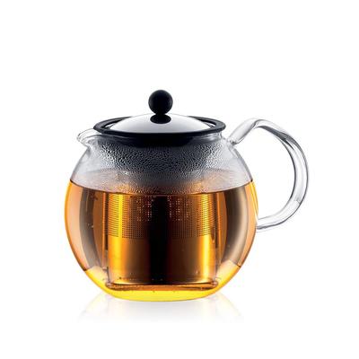 BODUM Teekanne Teebereiter ASSAM Teepresse 1000ml Silber Schwarzer Tee Grüner Tee Chinesischer Tee Kräutertee Früchtetee Edelstahlfilter Glasbecher Über