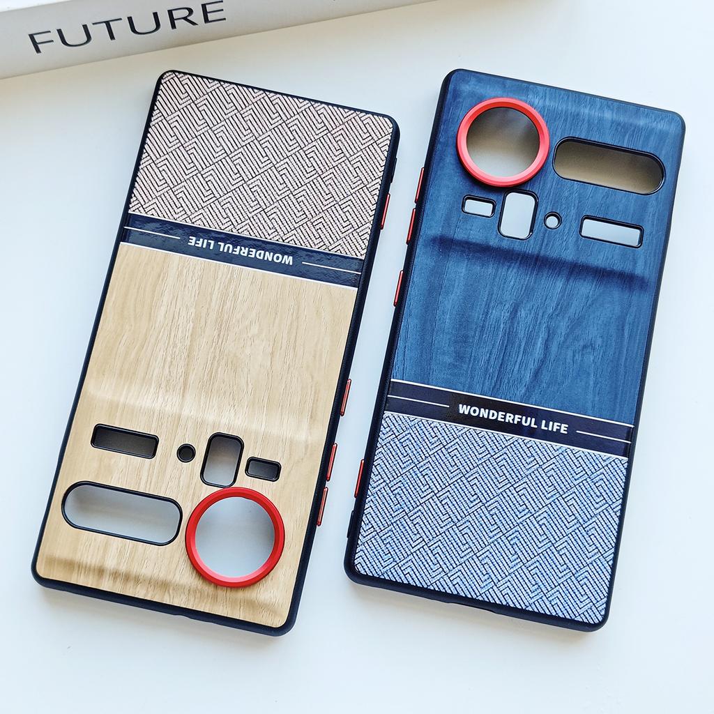 Holzmaserung Farbkollision Hülle Für ZTE Nubia Z80 Ultra und Z70 Z70S Ultra PU-Leder Tasten Objektivrahmen Schutzrückseite Weiche Abdeckung