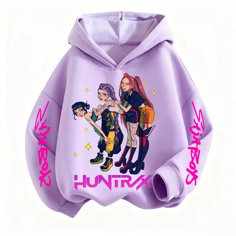 Fashion Women's Casual Top K-pop Devil Hunter Cartoon Print Children's Hooded Sweatshirt