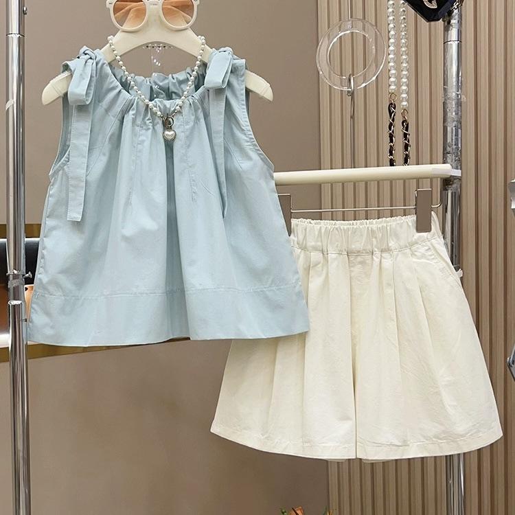 Girls' Summer Set Children's Fashionable Summer Sleeveless Girls' Korean Shorts Two-piece Set