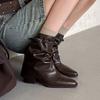 Krazing Pot Cow Skin Winter Square Toe Size 42 Square Heels Metal Buckle Women Zipper Chelsea Boots Women Pleated Decoration Ankle Boots
