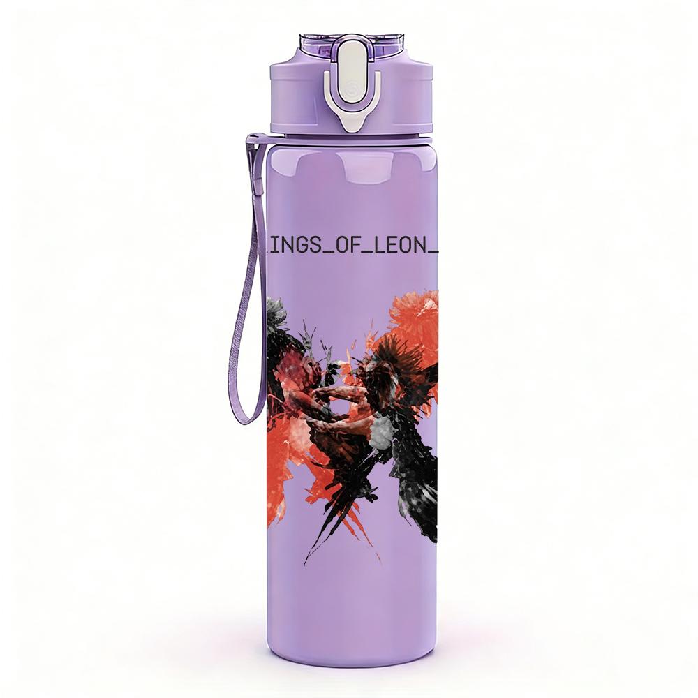 1PC Red winged creature band print 750ml colorful plastic sports water bottle leakproof pop up lid with straw for outdoor work home use