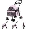 4 Wheels Folding Pet Stroller with Cup Holder, Breathable Mesh for Small Dogs and Cats, 7.5kg Capacity