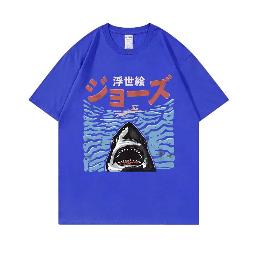 Japanese Vintage Shark Week Funny Meme Tshirt Men Women Fashion Casual Oversized T Shirts Men's Pure Cotton Short Sleeve T-shirt