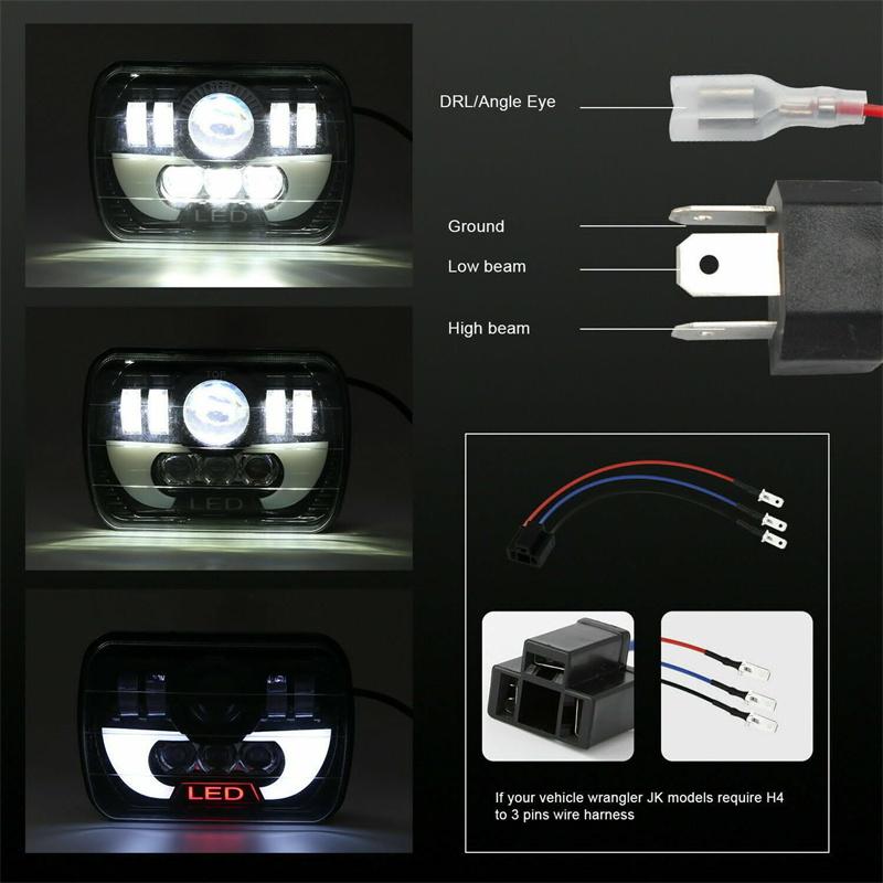 7X6 5X7 Inch Square Led Low/Long Beam Spotlight, Headlight, Drl, Turn Signal, Waterproof For Jeep Cherokee Xj, Car Accessories