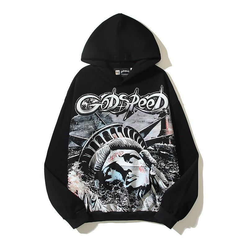 Godspeed 2025 Fall Winter Cotton Hoodie Streetwear Oversized Graphic Print Sweatshirt Men