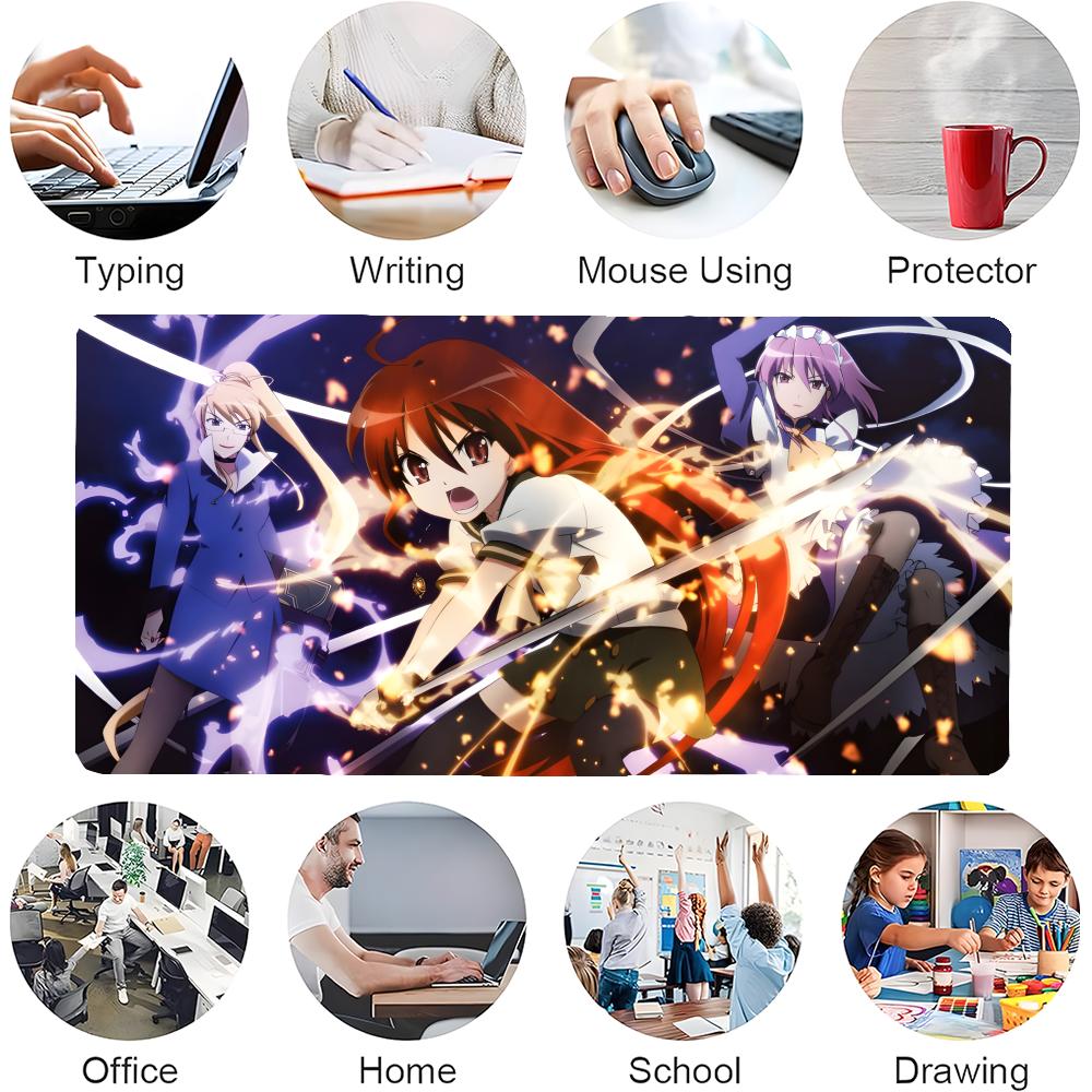 Gaming Mouse Pad Large Desk Mat Stitched Edges Fiery Red Hair Anime Sword Girl Print Keyboard Pad for Gamer Office Home 300x800x2mm
