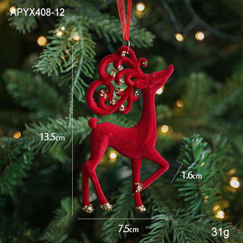 Red Flocking Christmas Bow Wreath Bell Christmas Tree Snowfall Elk Pendant Hanging Ornament Navidad  Noel Home Party Decor