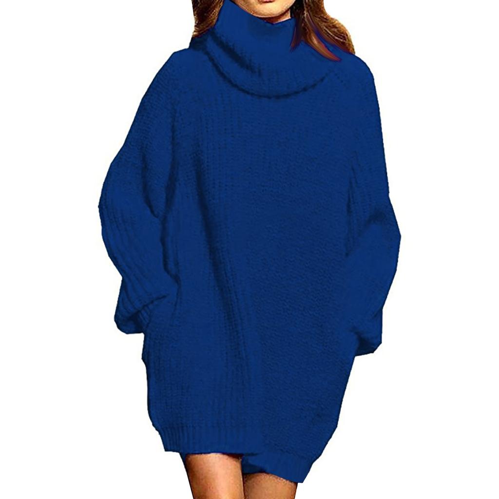 Lockerer, hochgeschlossener, mittellanger, langärmliger Strickpullover in Volltonfarbe für den Freizeitgebrauch für Damen