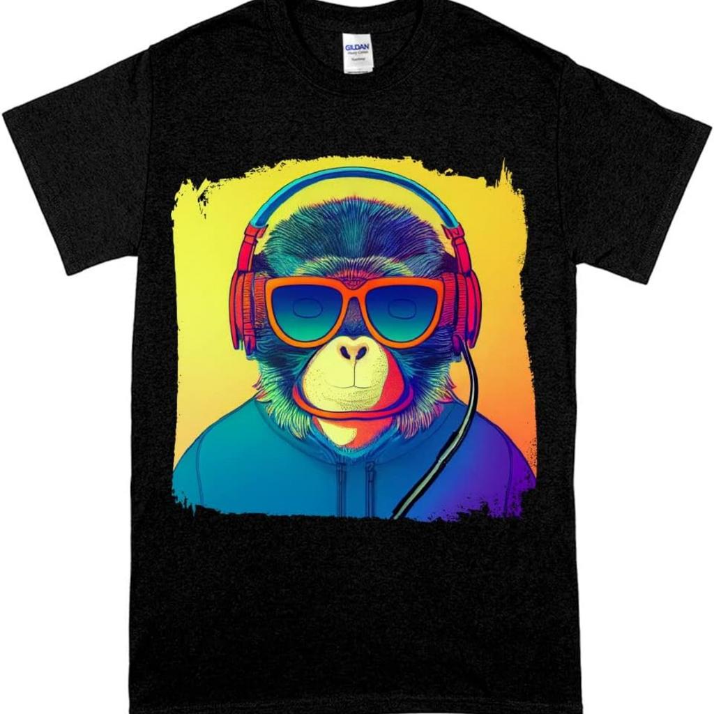 Animal Monkey Heavy Cotton T-Shirt - Printed Tee Shirt - Cool Monkey Art T-Shirt