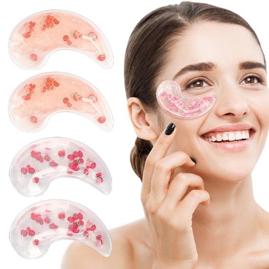 2Pcs Strawberry Gel Eye Ice Pack Puffy Eyes Dark Circles Redness Eye Strain Relief Cold Hot Compress Eye Pad Reusable Under-eye Cooling Patch