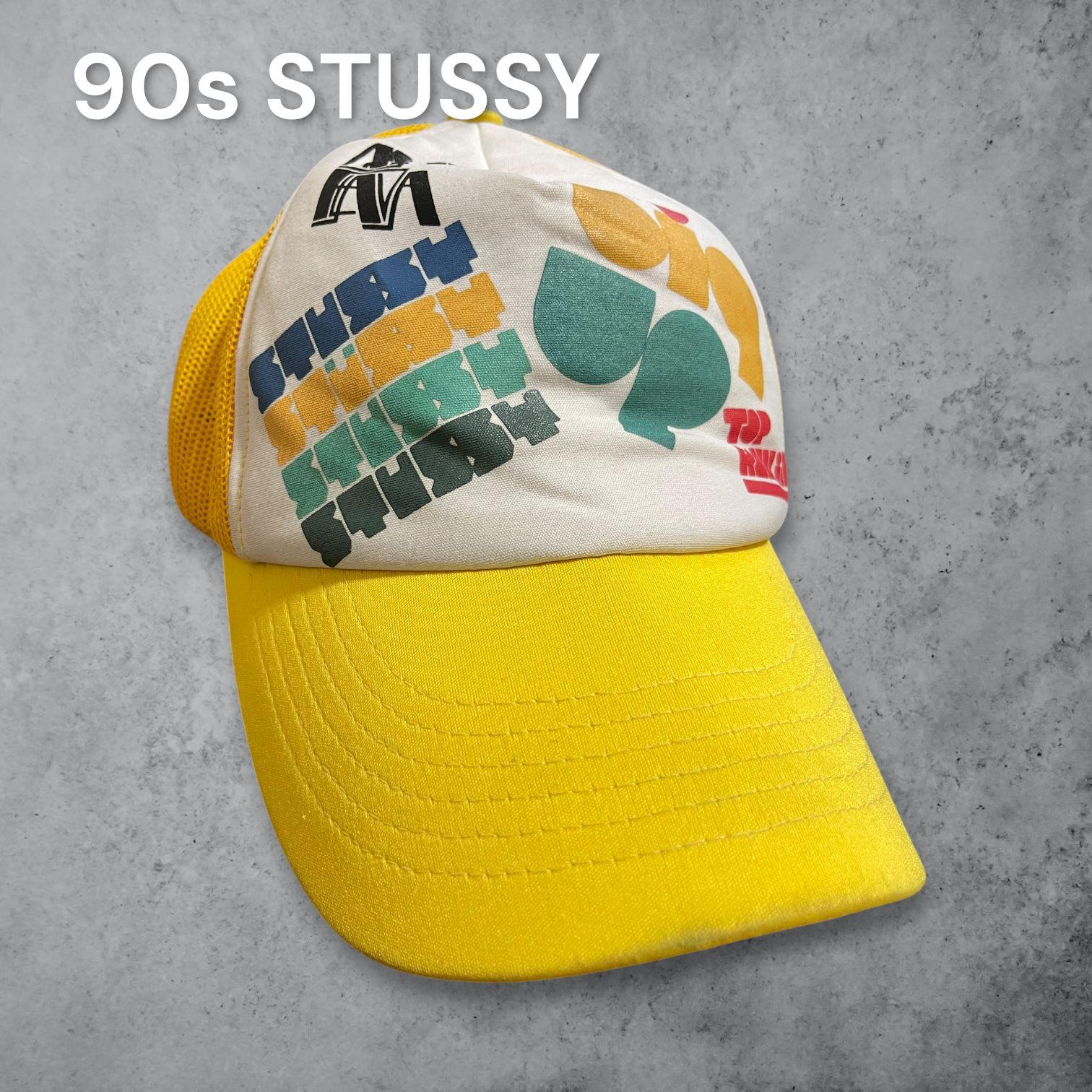 Used [Rare/90s] Super rare STUSSY Vintage Mesh Cap Trucker Hat Big Logo Yellow 90 s Old Stussy